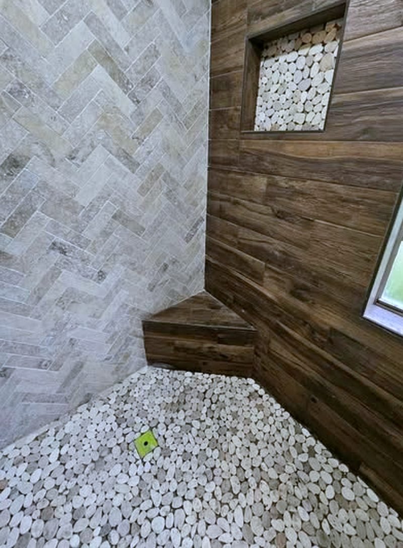 Bathrooms — Wood-look tile walk-in shower, photo 1 of 2